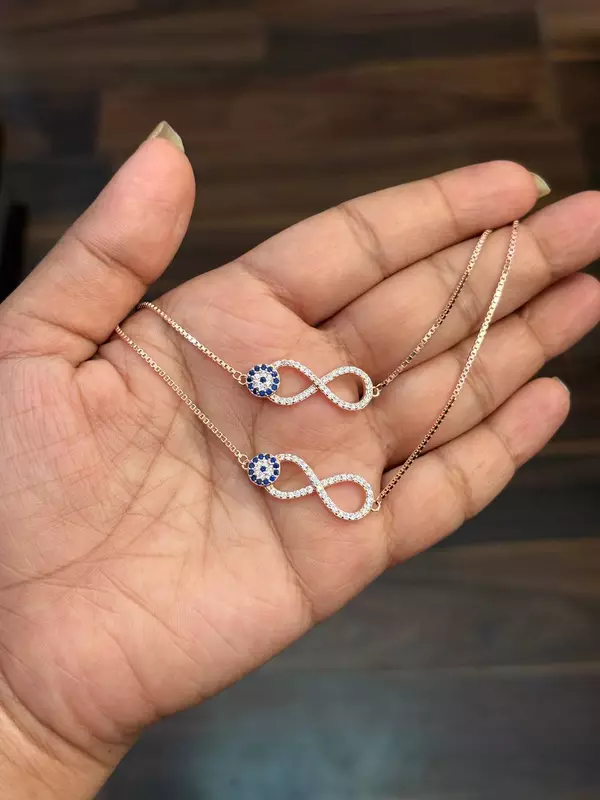 Silver blue infinity anklet with rosegold finish