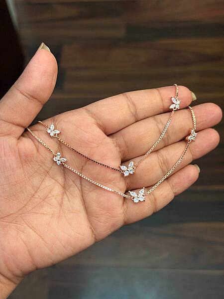 Silver white butterfly anklet with rosegold finish