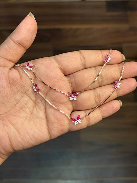 Silver pink butterfly anklet with rosegold finish