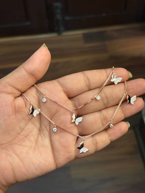 Silver casting butterfly white anklet with rosegold finish