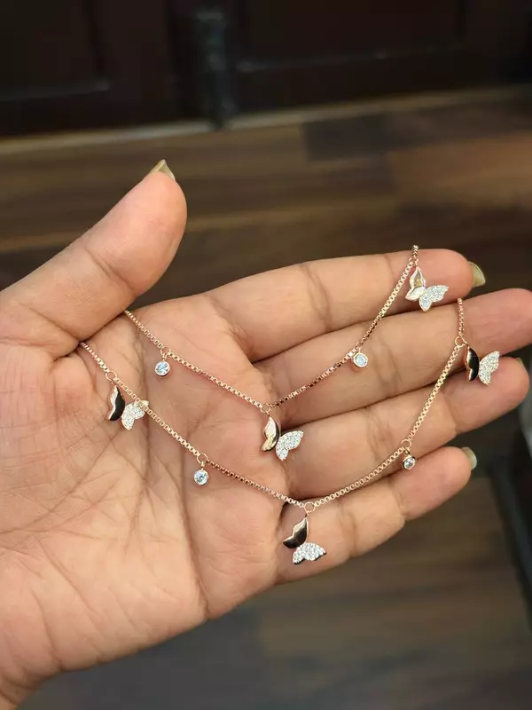 Silver casting butterfly white anklet with rosegold finish