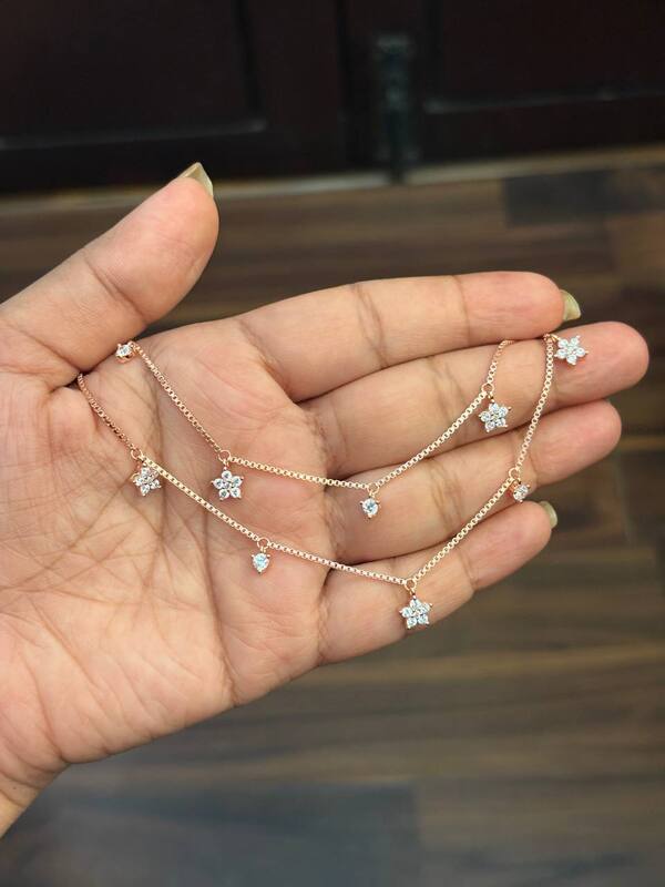 Silver star anklet with rosegold finish