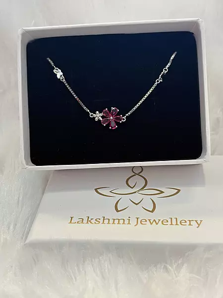 Silver pink flower bracelet