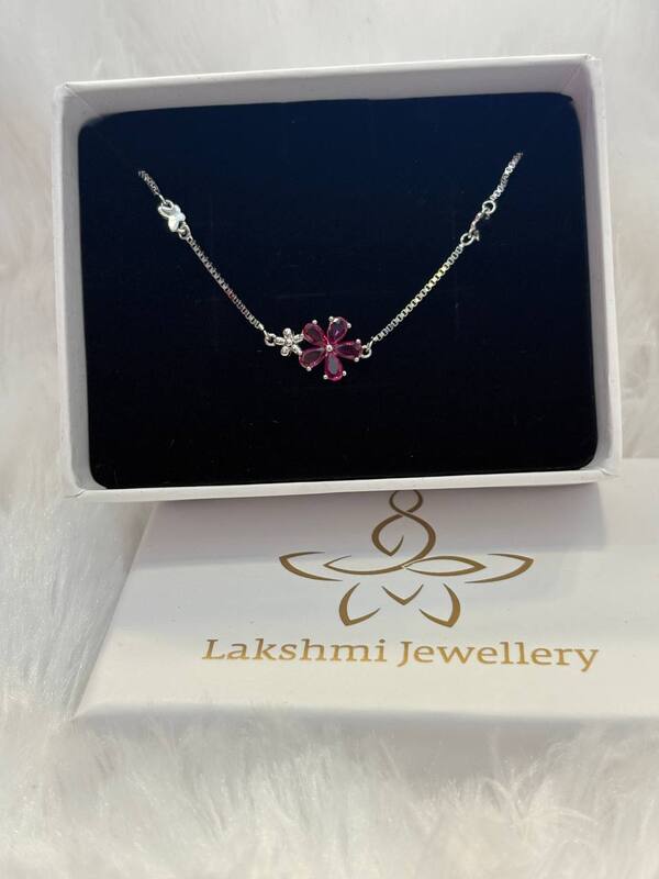 Silver pink flower bracelet