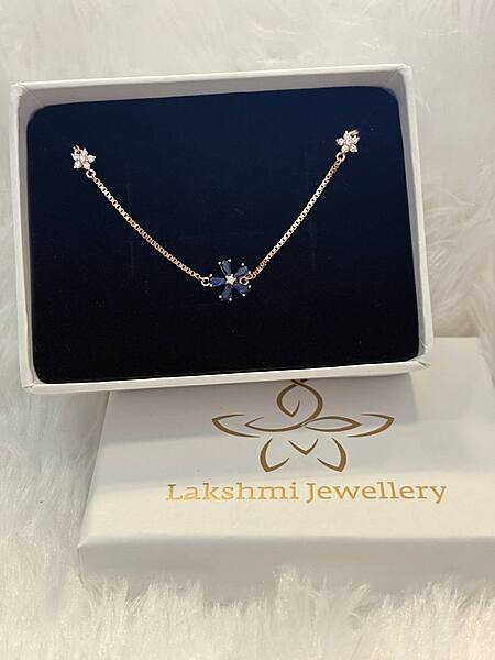 Silver blue flower bracelet with rosegold finish