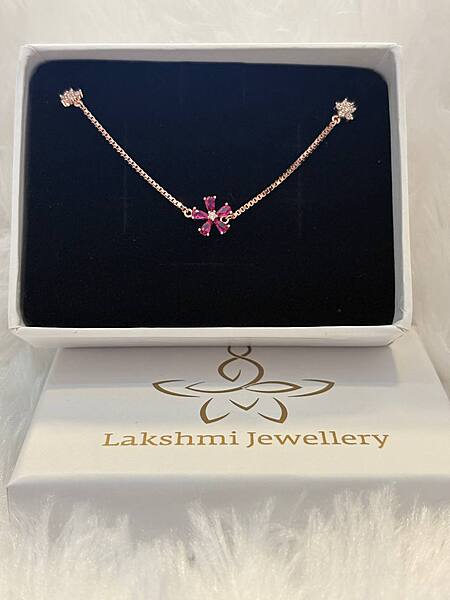 Silver pink flower bracelet wiht rosegold finish