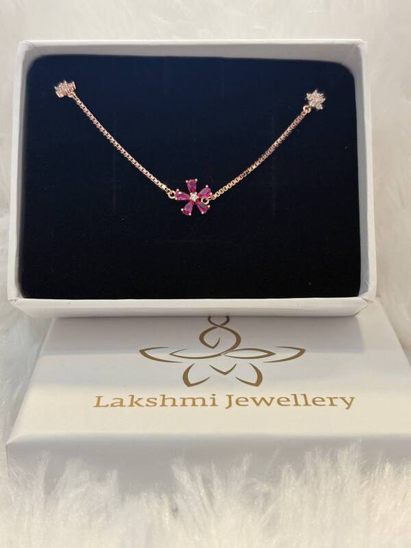 Silver pink flower bracelet wiht rosegold finish