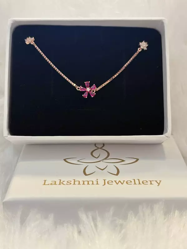Silver pink flower bracelet wiht rosegold finish