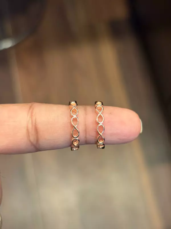 silver inifinity toe ring with rose gold finish