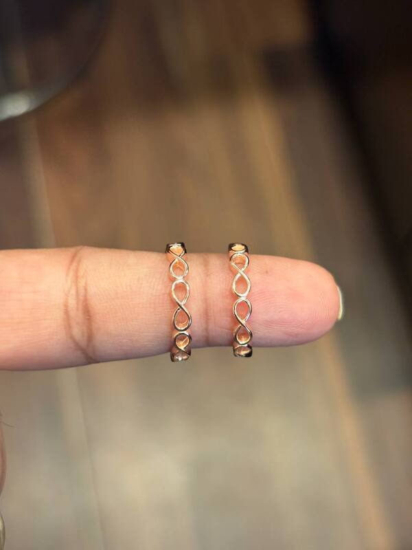 silver inifinity toe ring with rose gold finish