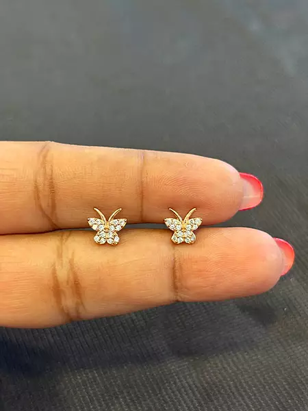 Silver butterfly stone second stud with rosegold finish