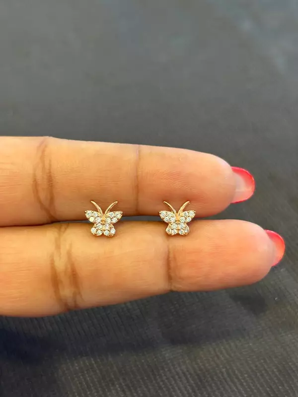 Silver butterfly stone second stud with rosegold finish