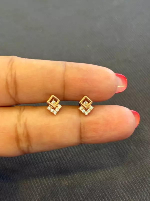 Silver double square second stud with rosegold finish