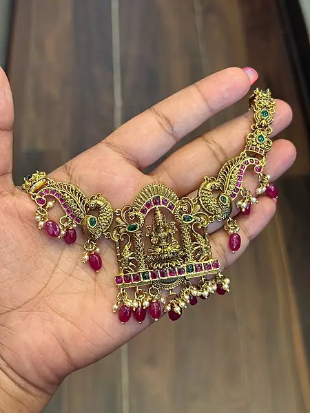Silver lakshmii necklace with antique finish