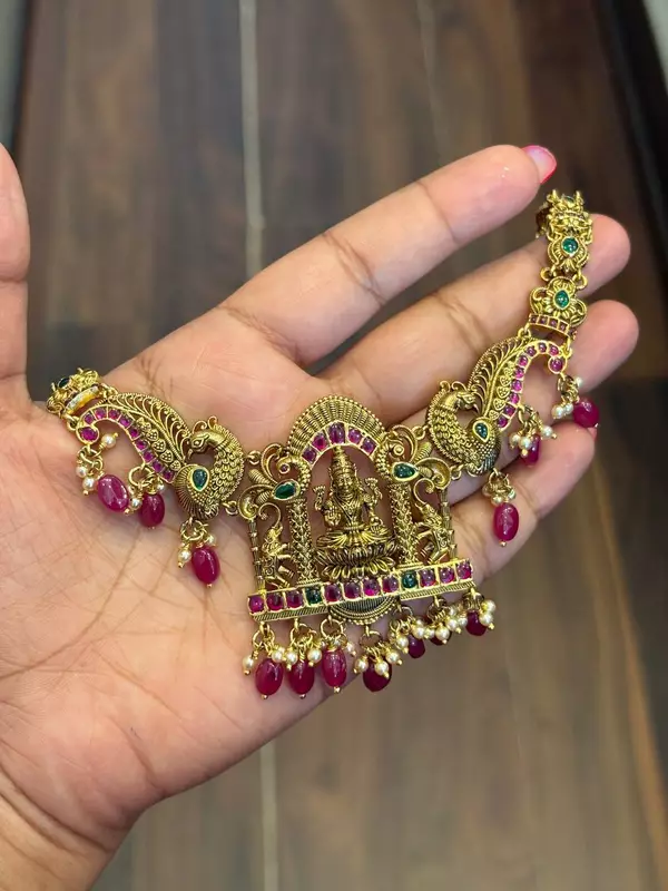 Silver lakshmii necklace with antique finish