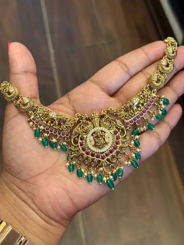Silver lakshmi with elepahant with antique finish