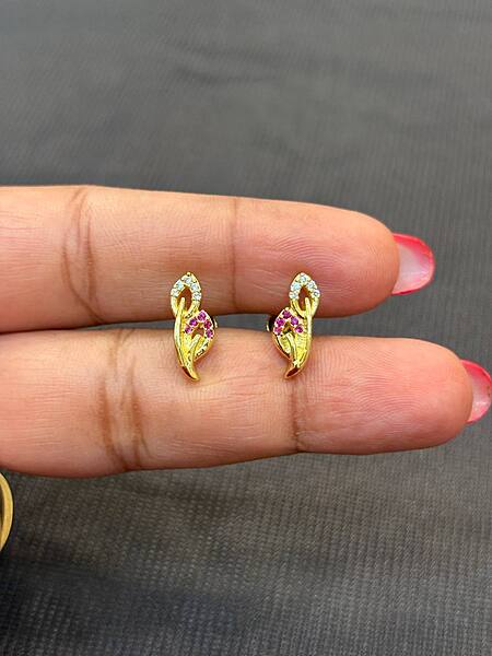 Silver double illai stud with gold finish