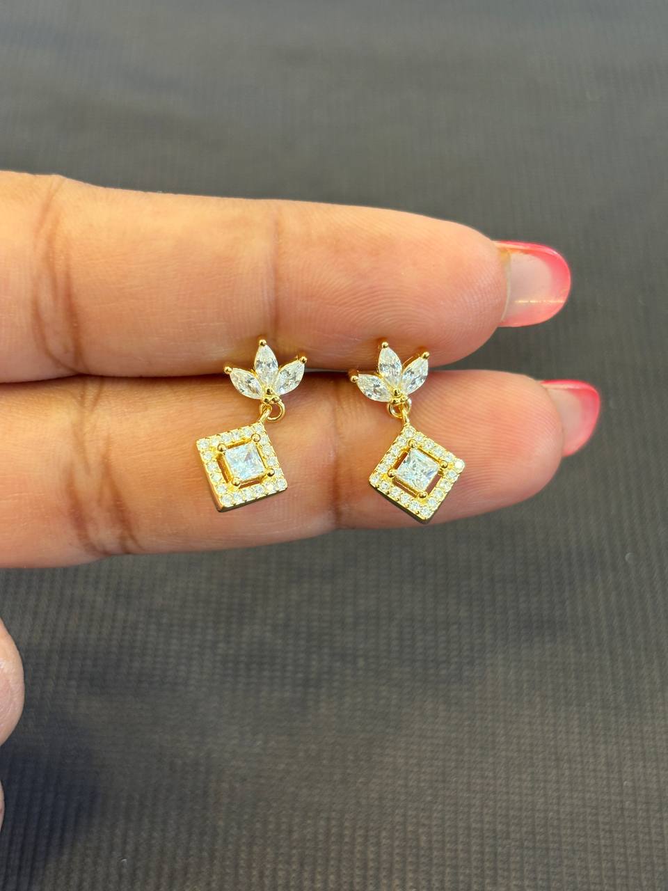 silver crown hanging stud with rosegold finish