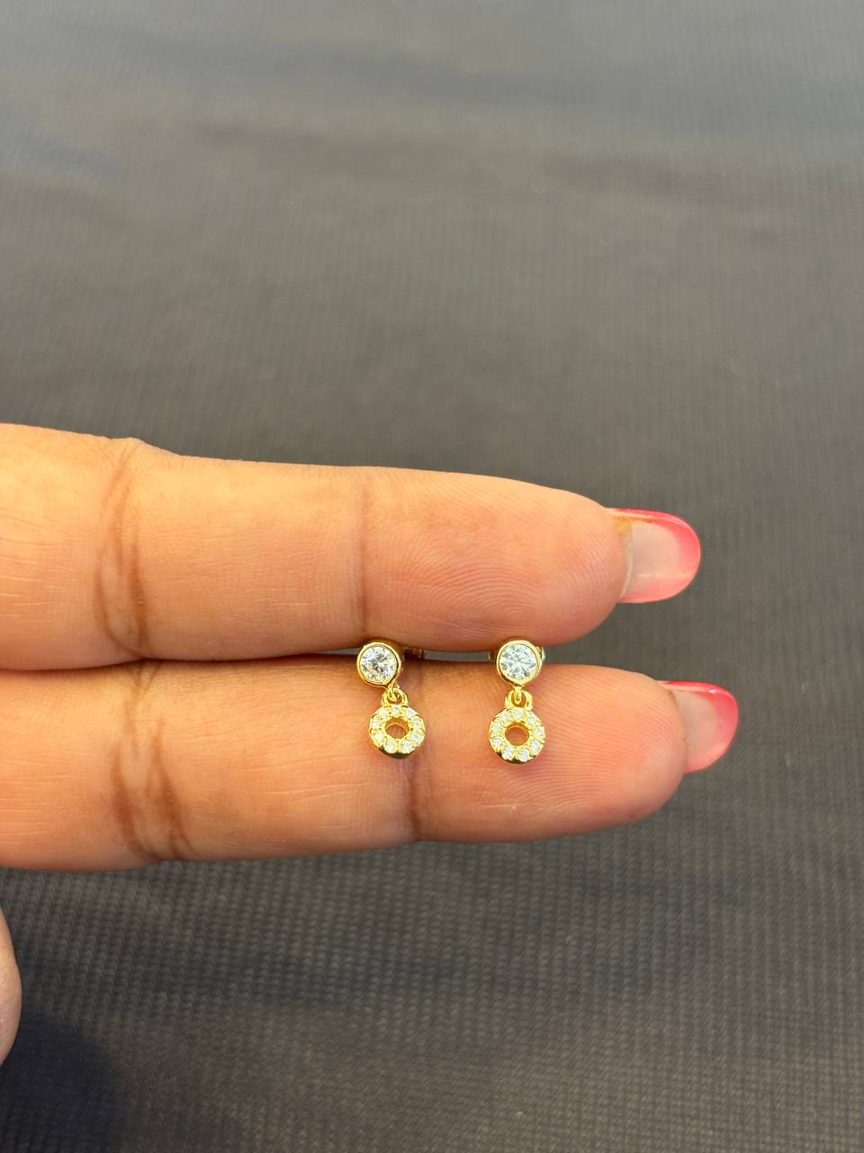 Silver round hanging stud with rose gold finish