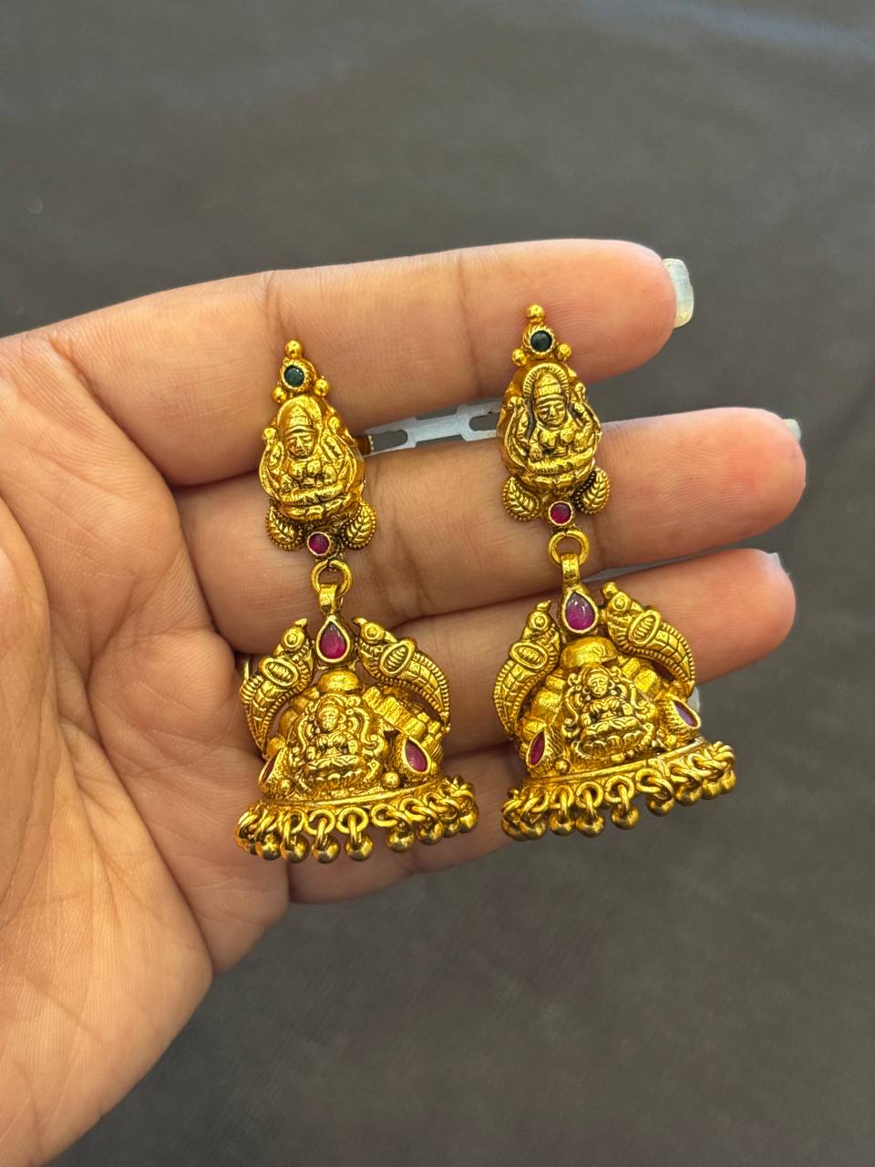 Silver lakshmi jhumka with antique finish
