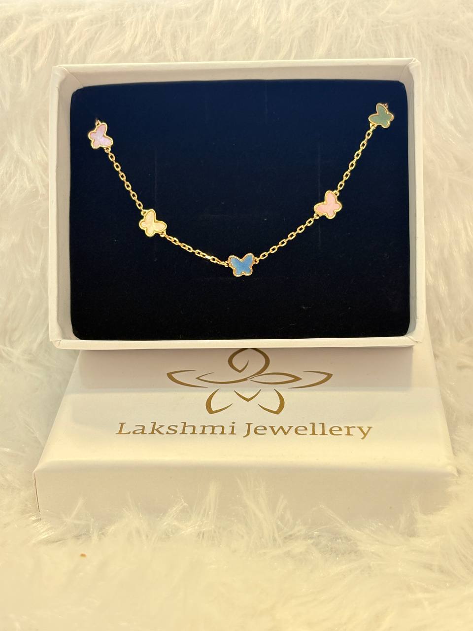 Silver multicolour butterfly bracelet with gold finish