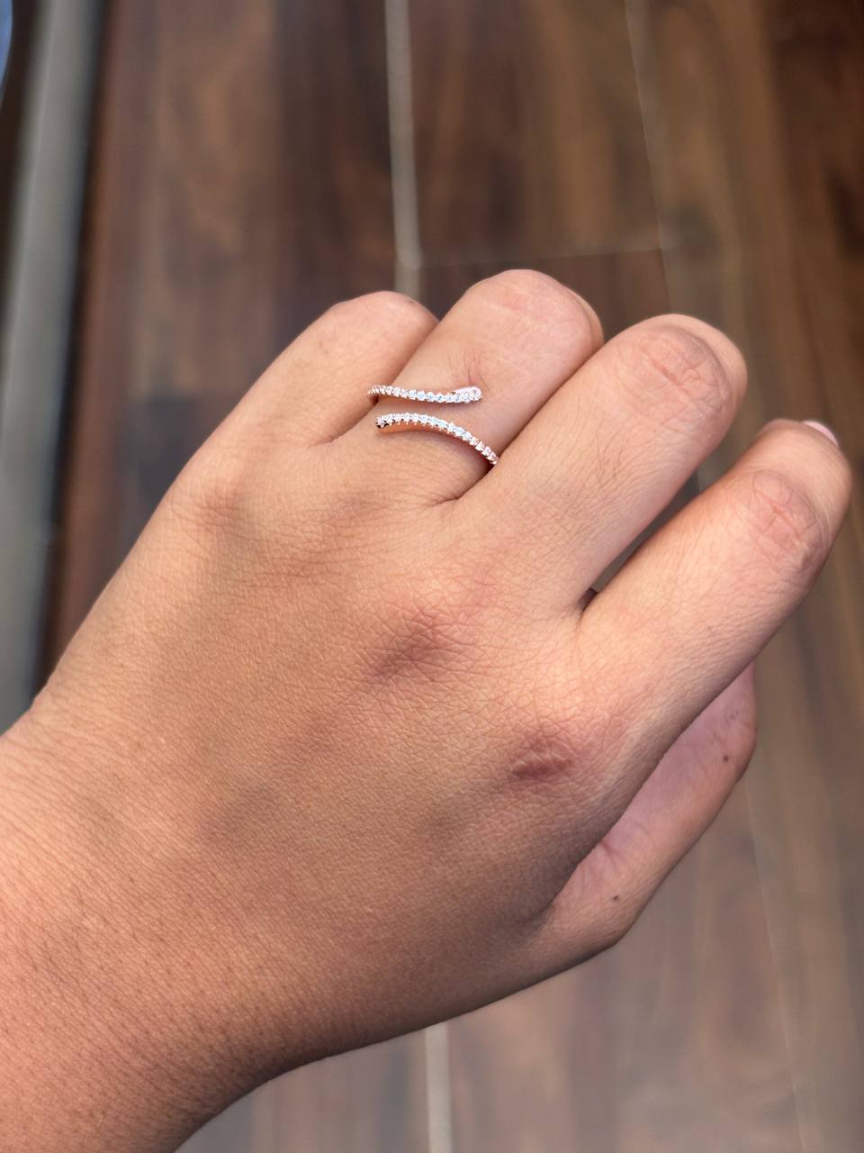 Silver inaya ring with rosegold finish