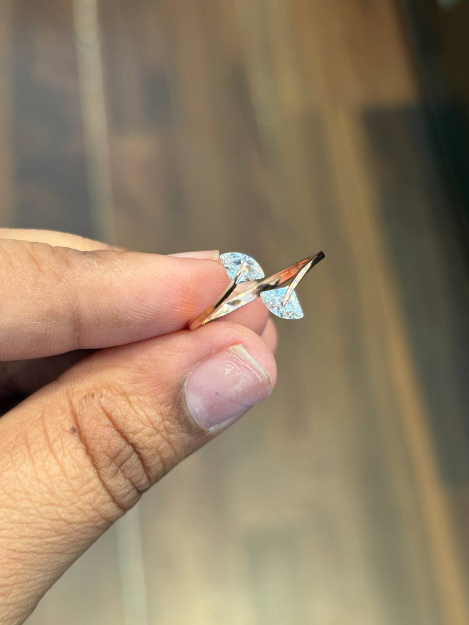Silver mira ring with rosegold finish