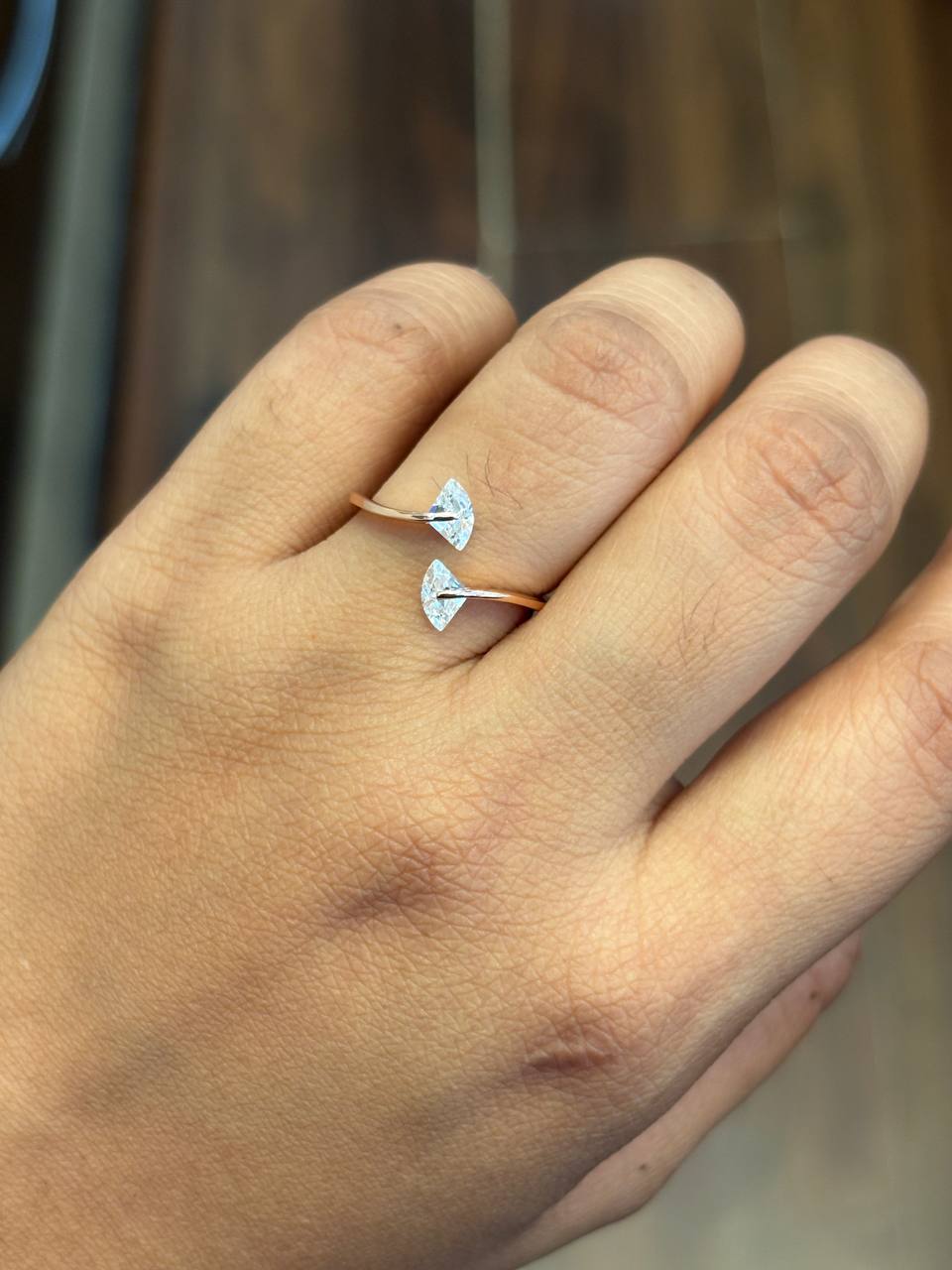 Silver mira ring with rosegold finish