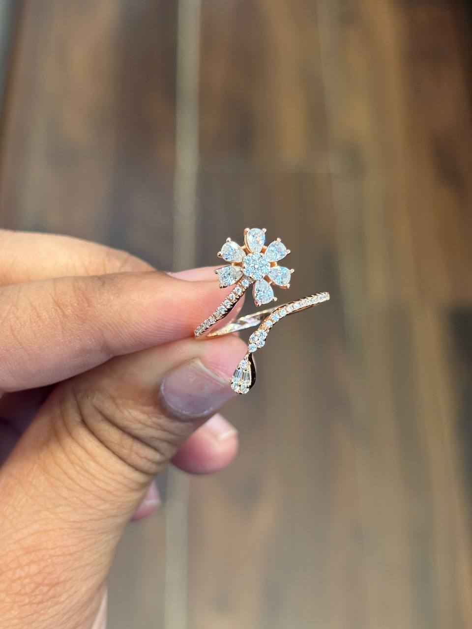 Silver nethra ring with rosegold finish