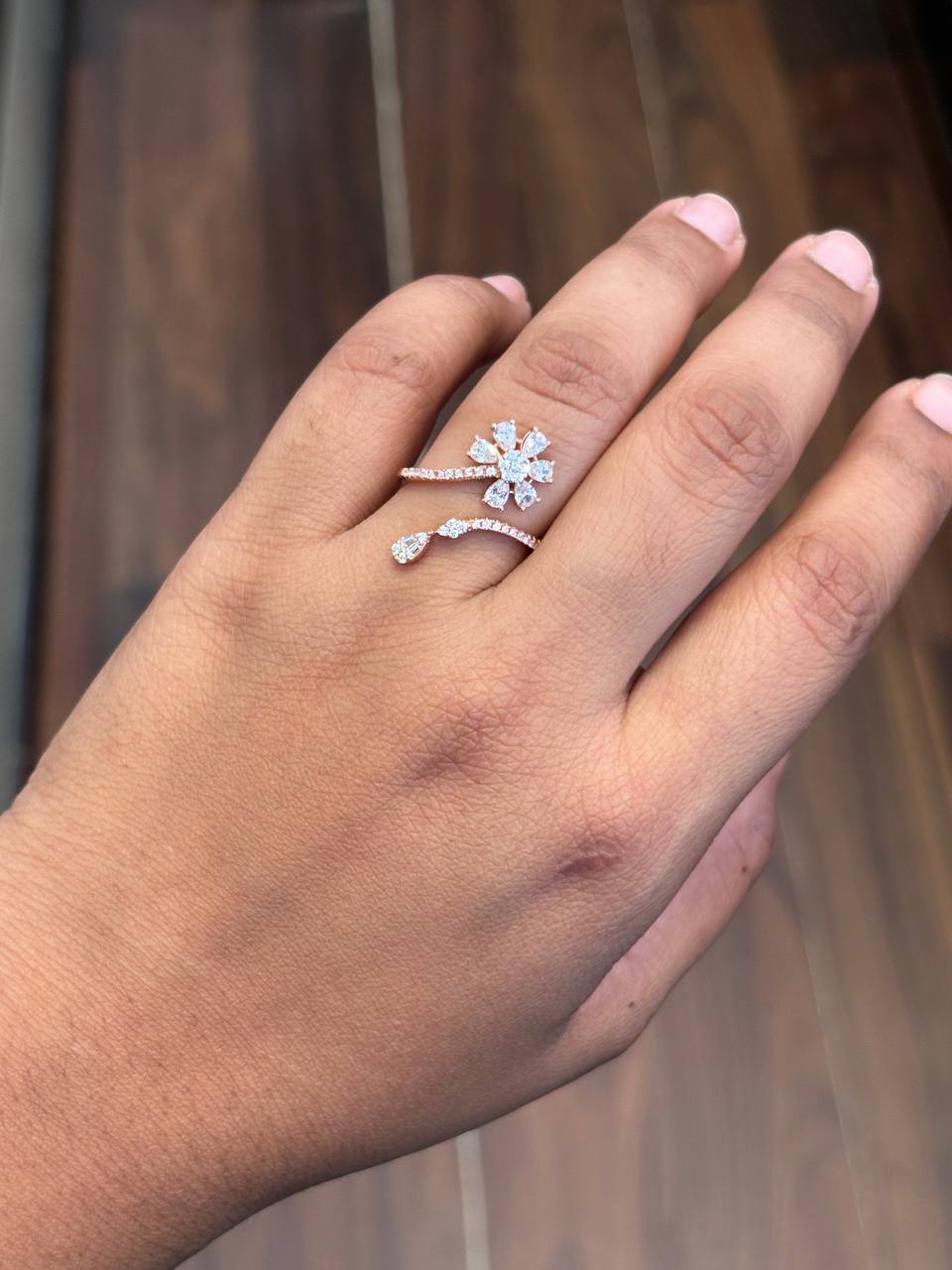 Silver nethra ring with rosegold finish