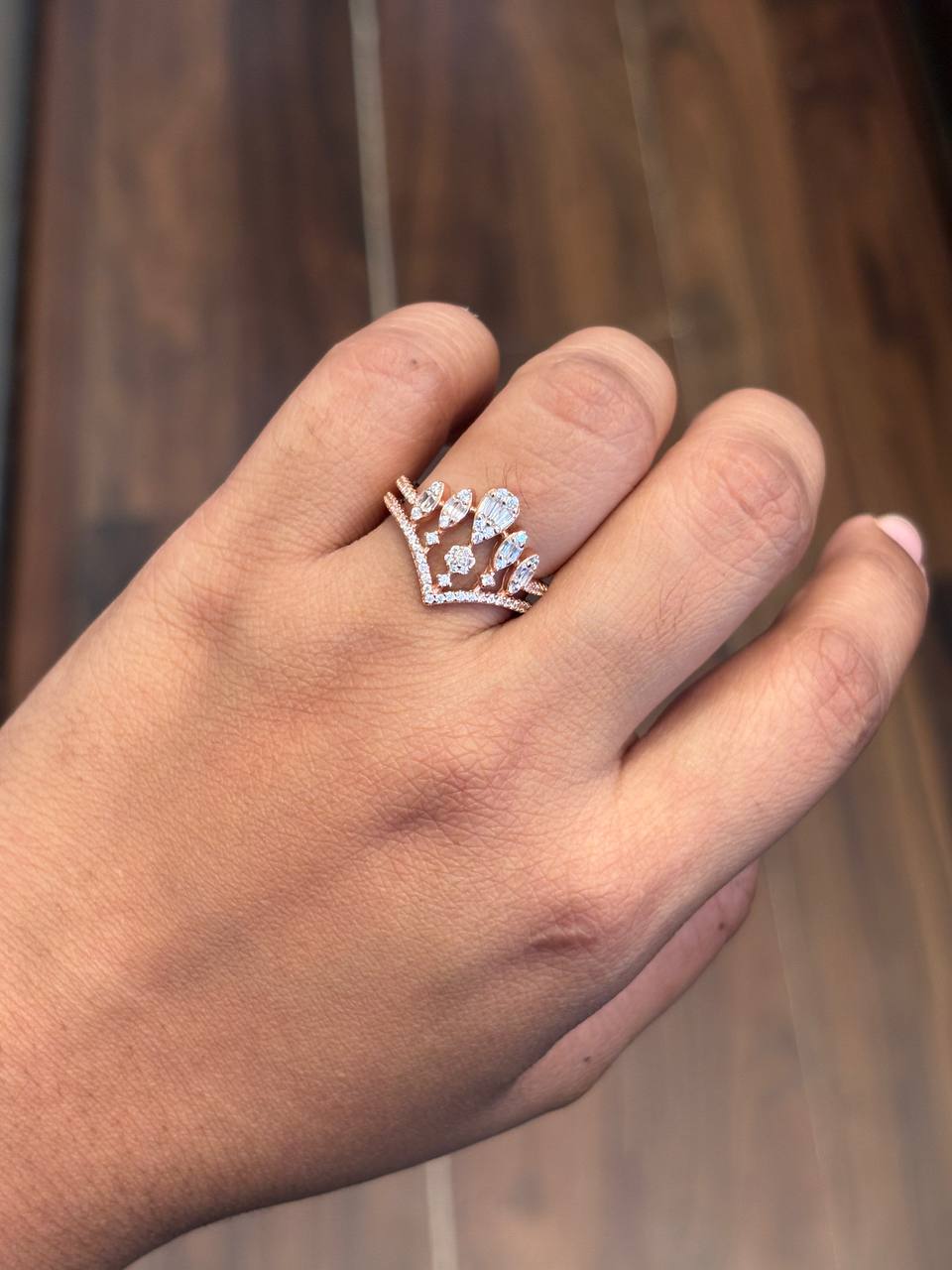 Silver megha ring with rosegold finish