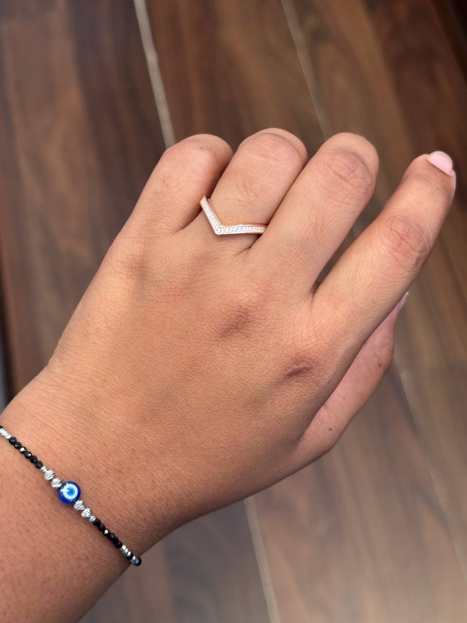 Silver avni ring with rosegold finish