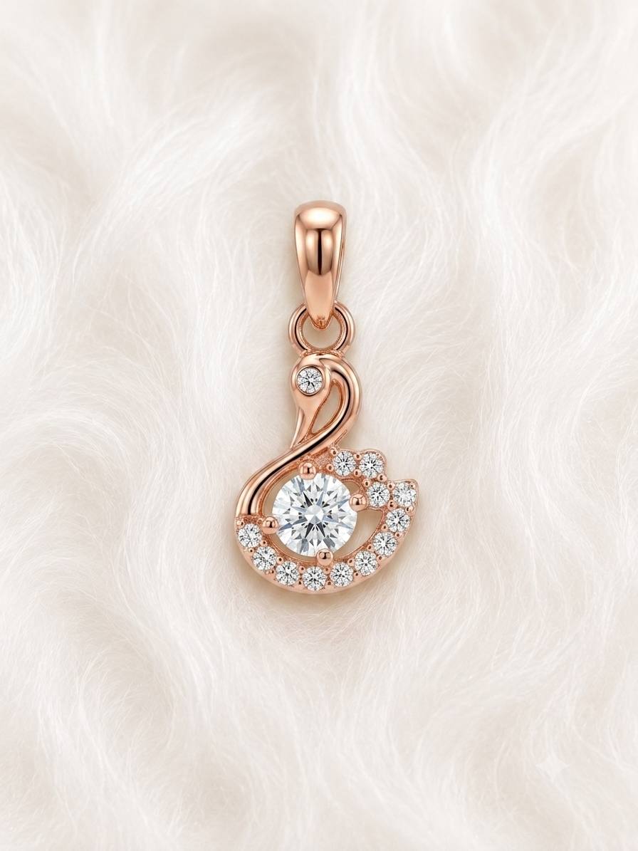 Silver swan pendant with rosegold finish