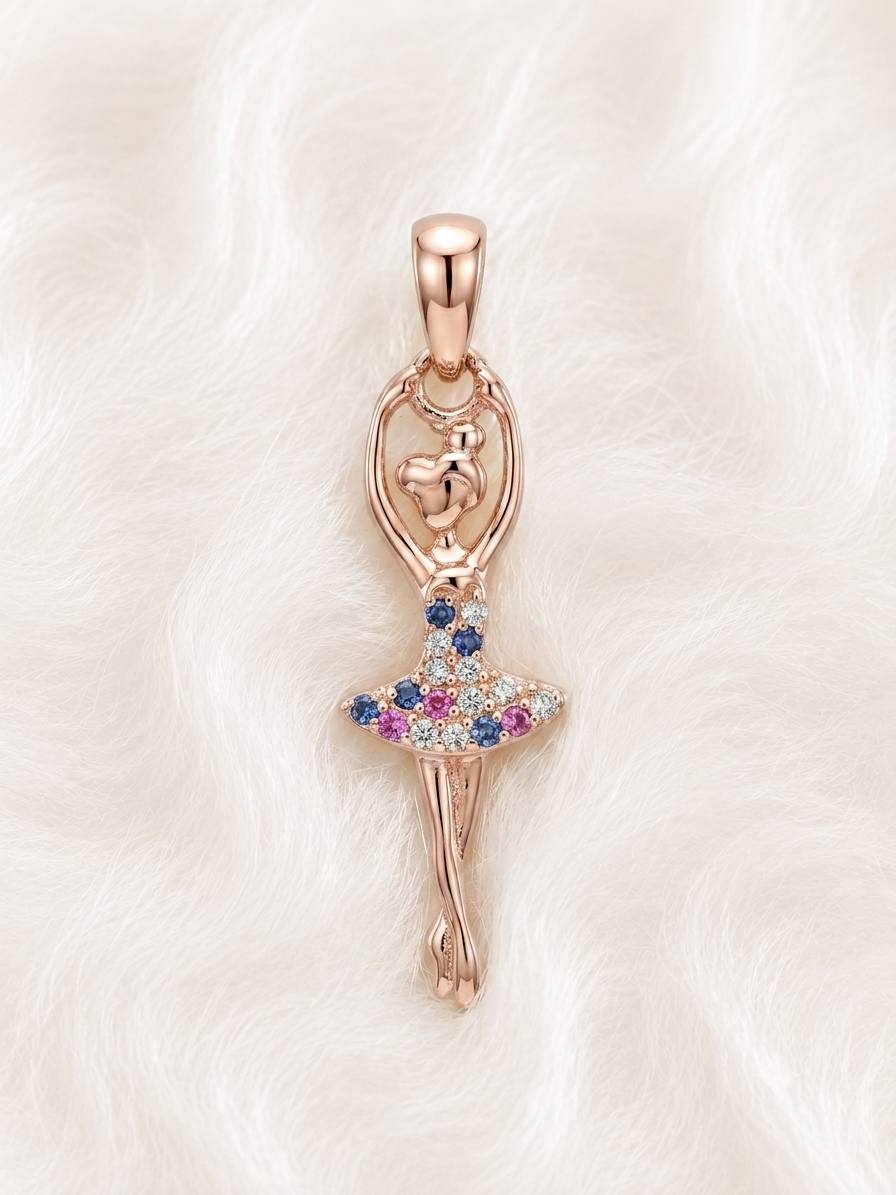 Silver mulitcolour lady pendant with rosegold finish