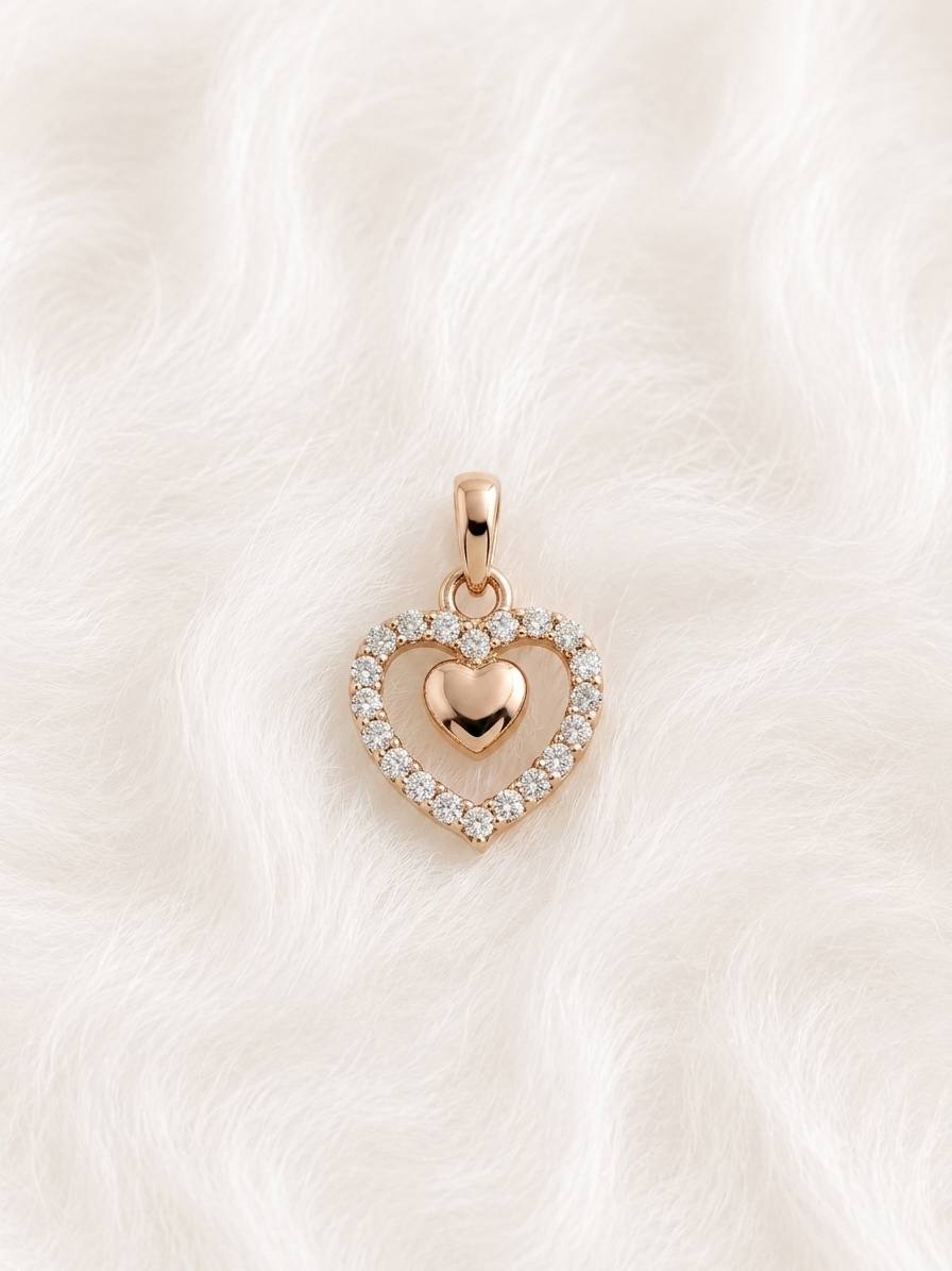 Silver double heart pendant with rosegold finish