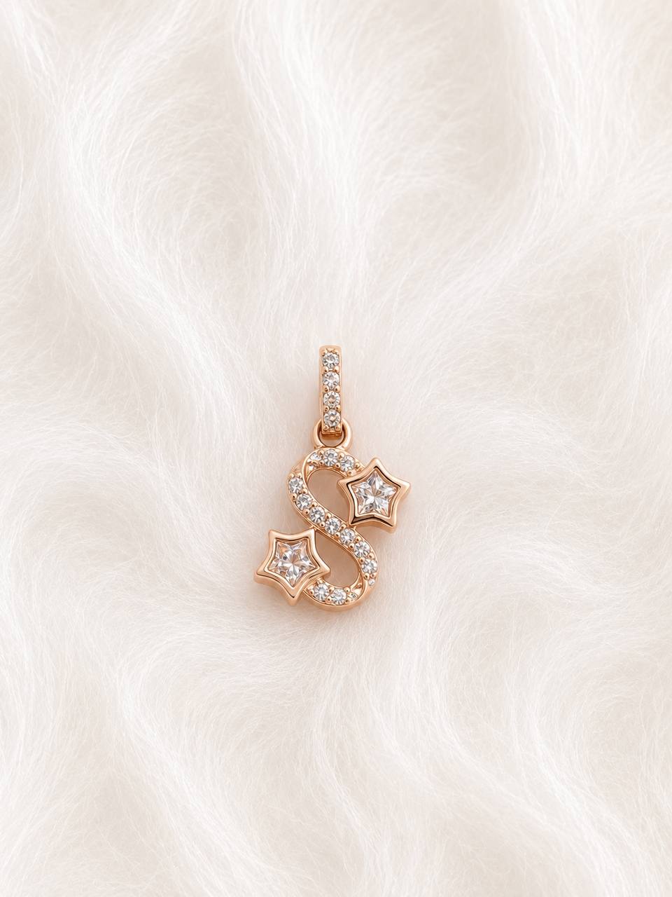 Silver S star pendant with rosegold finish
