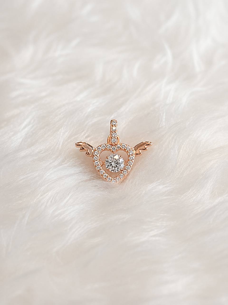 Silver angel heart with rosegold finish