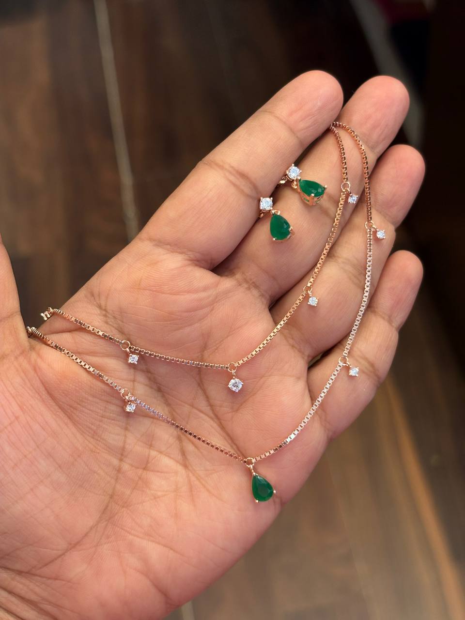 Silver miya double layer chain with rosegold finish