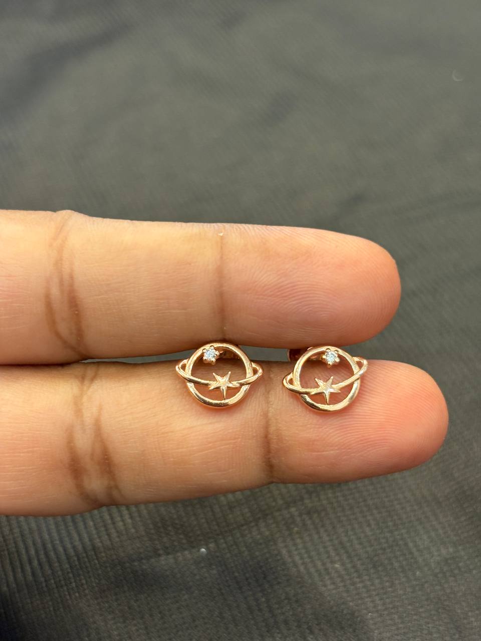 Silver planet stud with rosegold finish