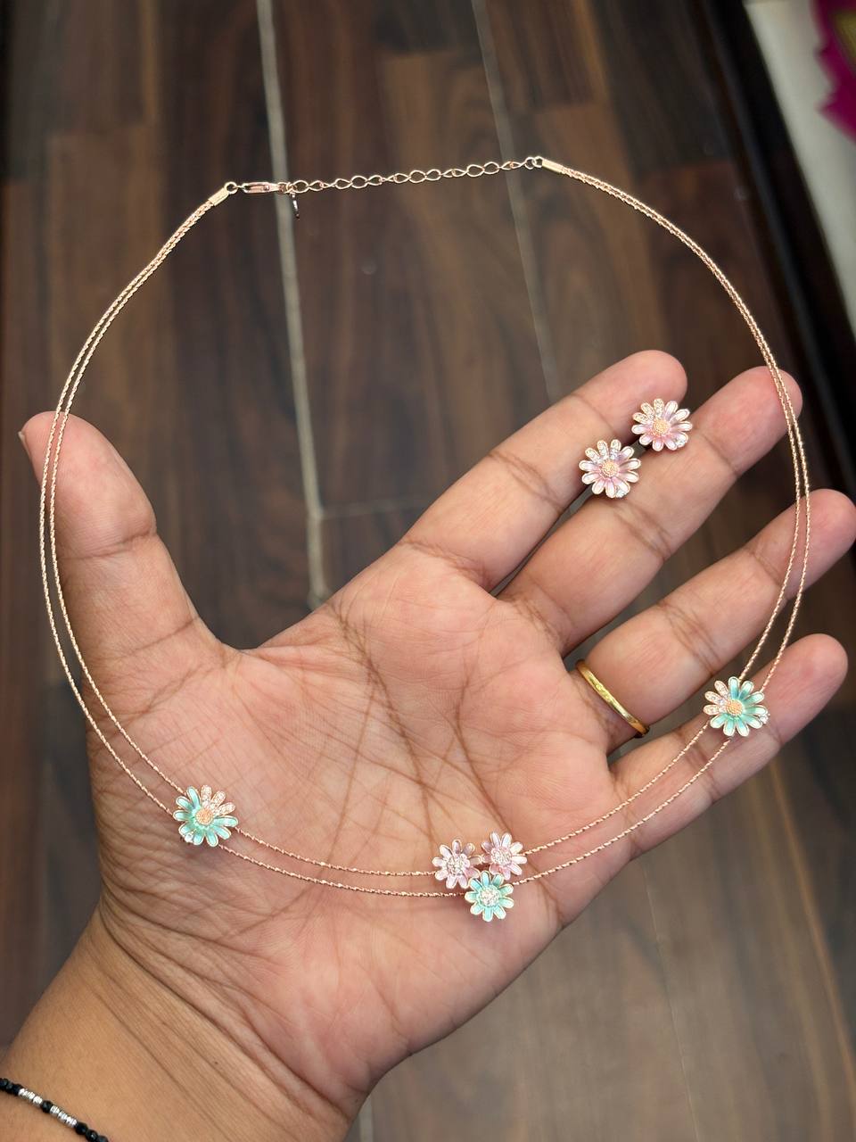 Silver  adhira necklace with rosegold finish