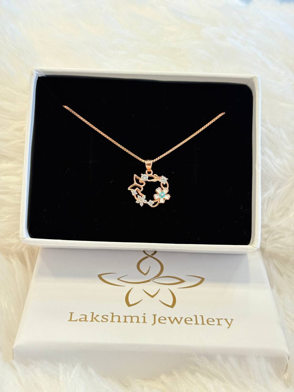 Silver crown butterfly chain with rosegold finish