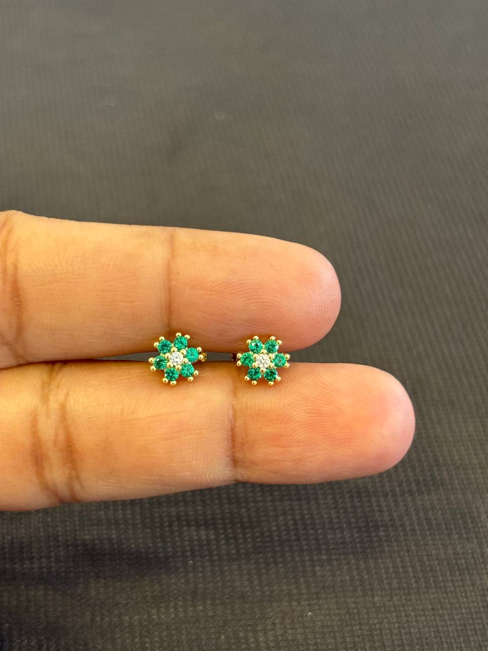 Silver green stone stud with gold finish