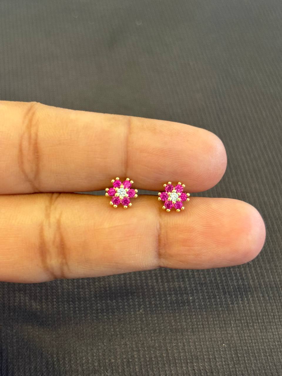 Silver pink stone stud with gold finish