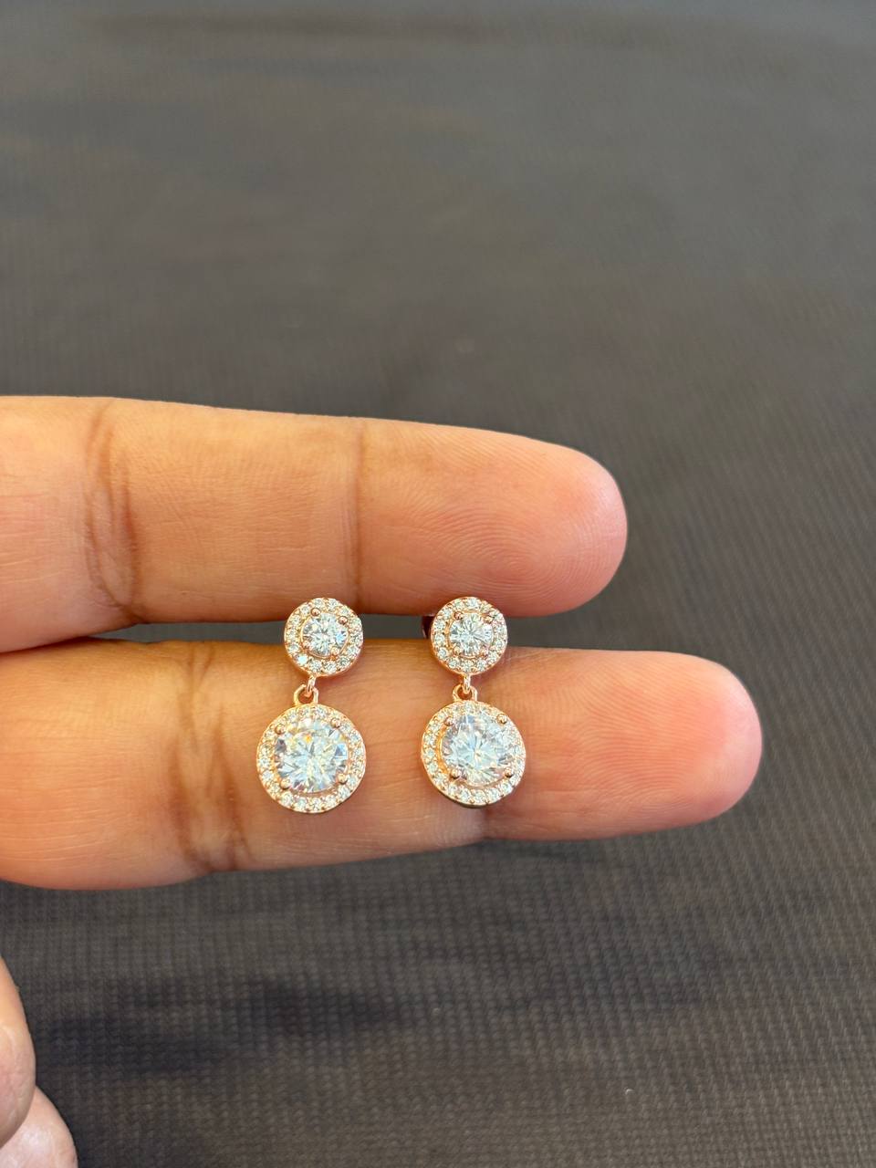 Silver double stone hanging with rosegold finish