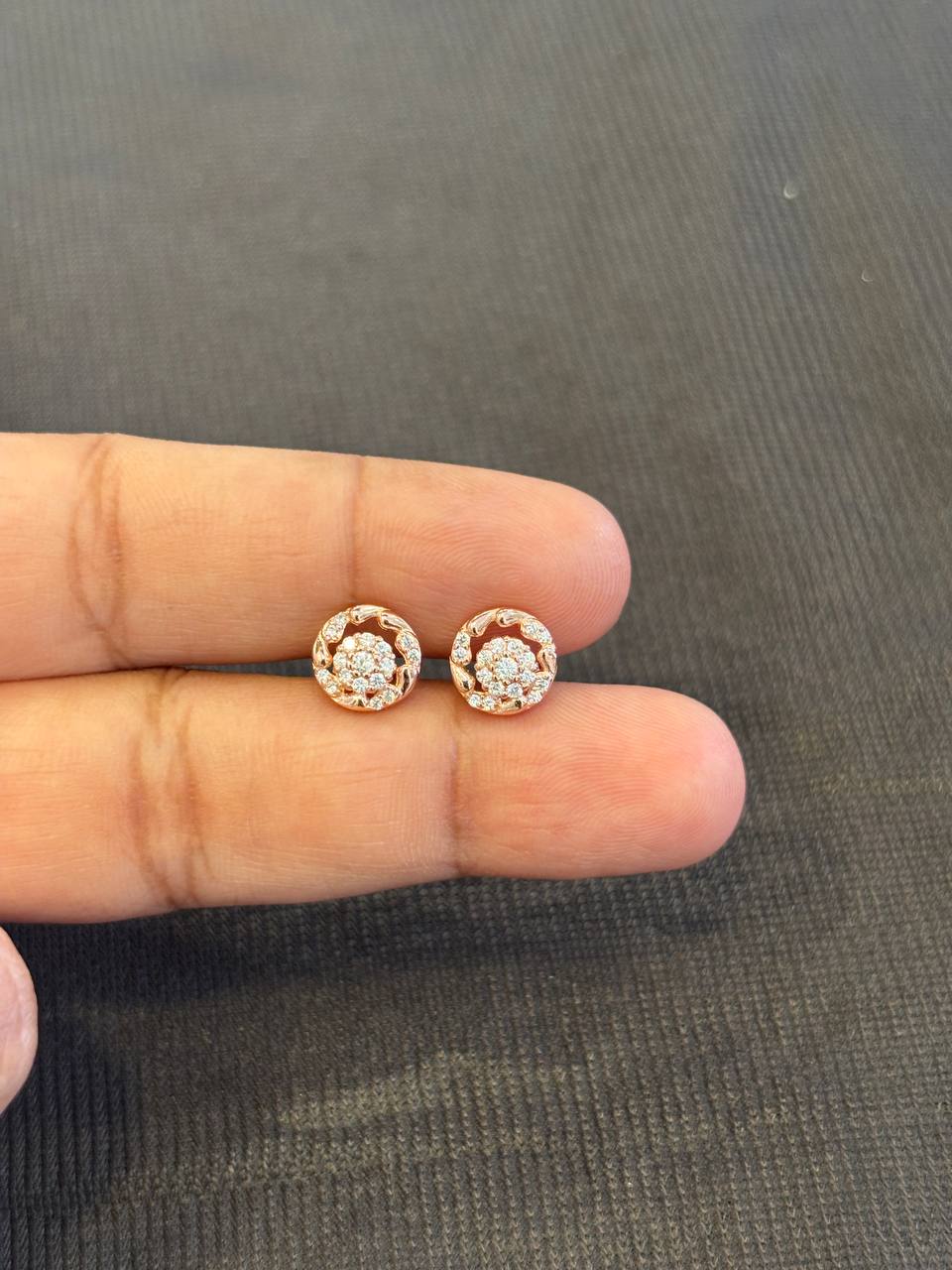 Silver double round stud with rosegold finish