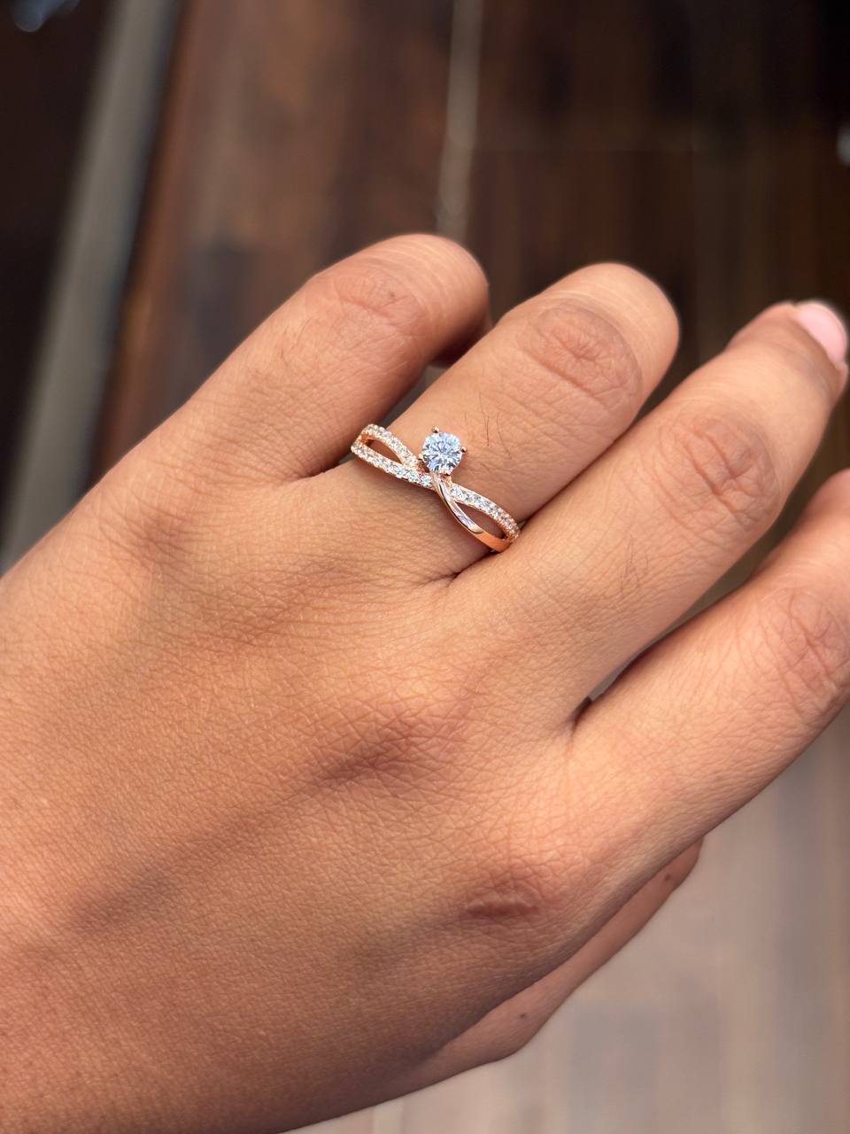 Silver hallow ring with rosegold finish