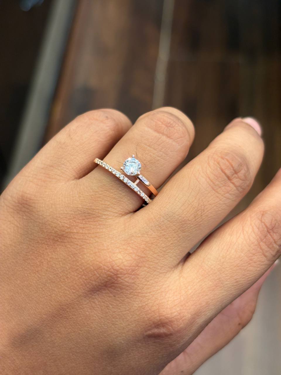 Silver lara ring with rosegold finish
