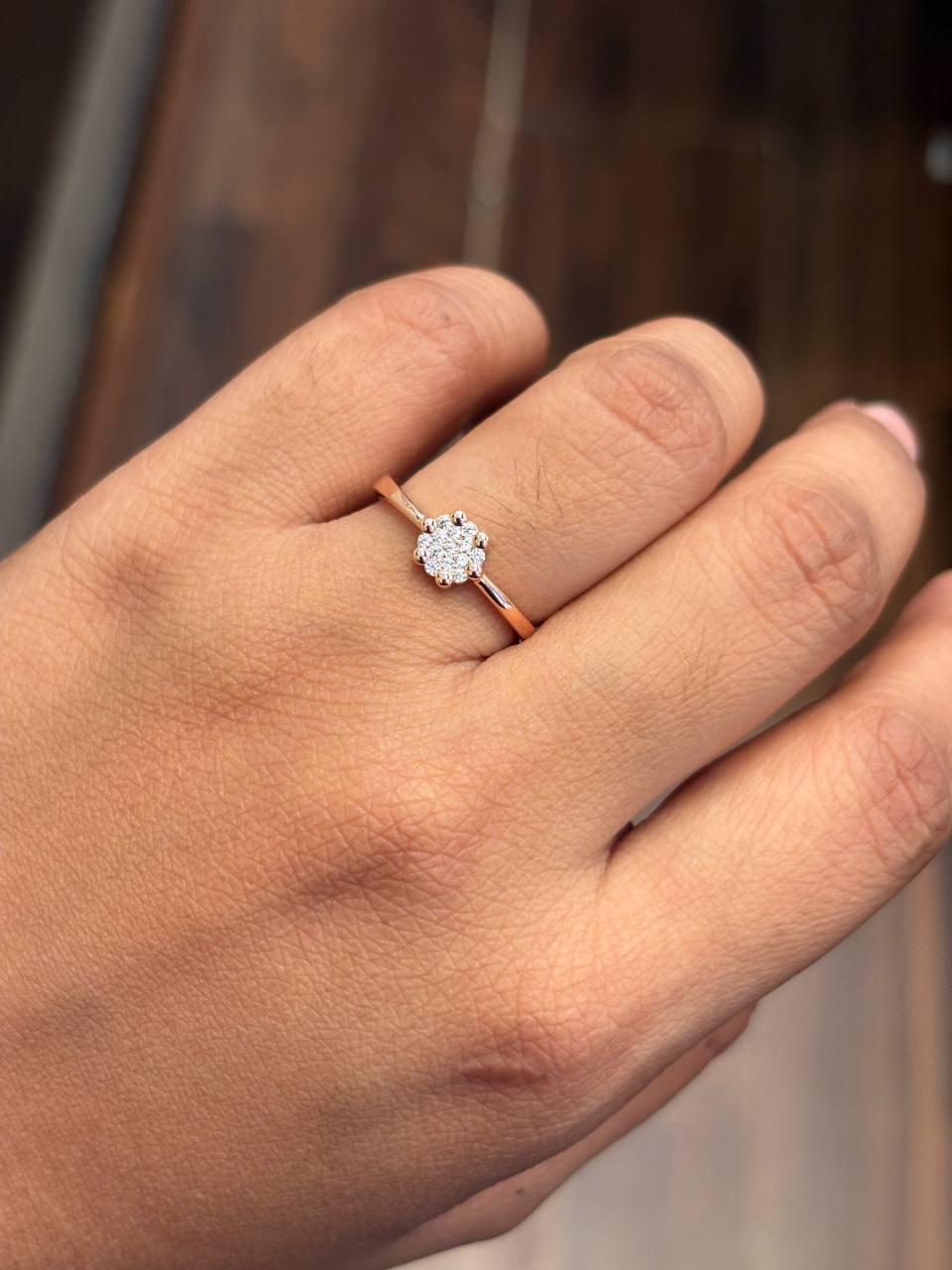 Silver solitaire look alike ring with rosegold finish (adjustable)
