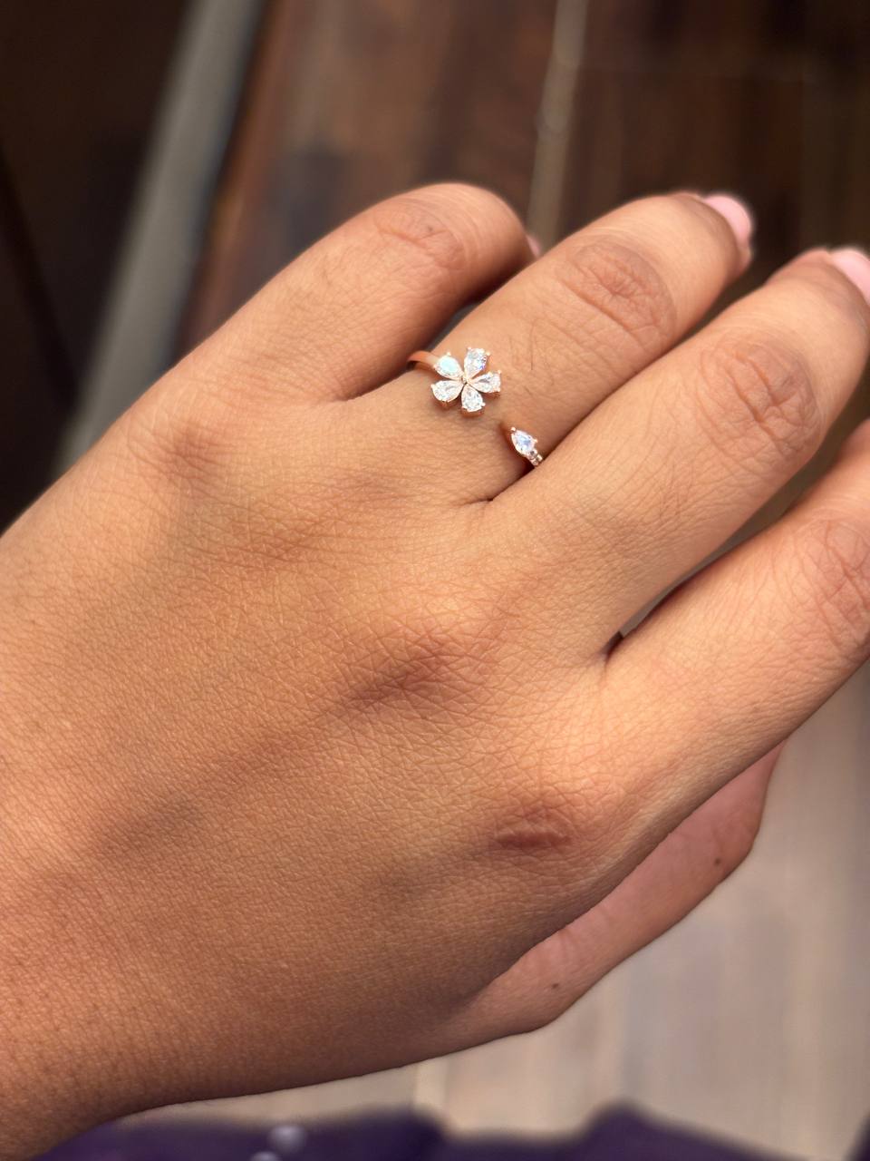 Silver mira ring with rosegold finish (adjustable)