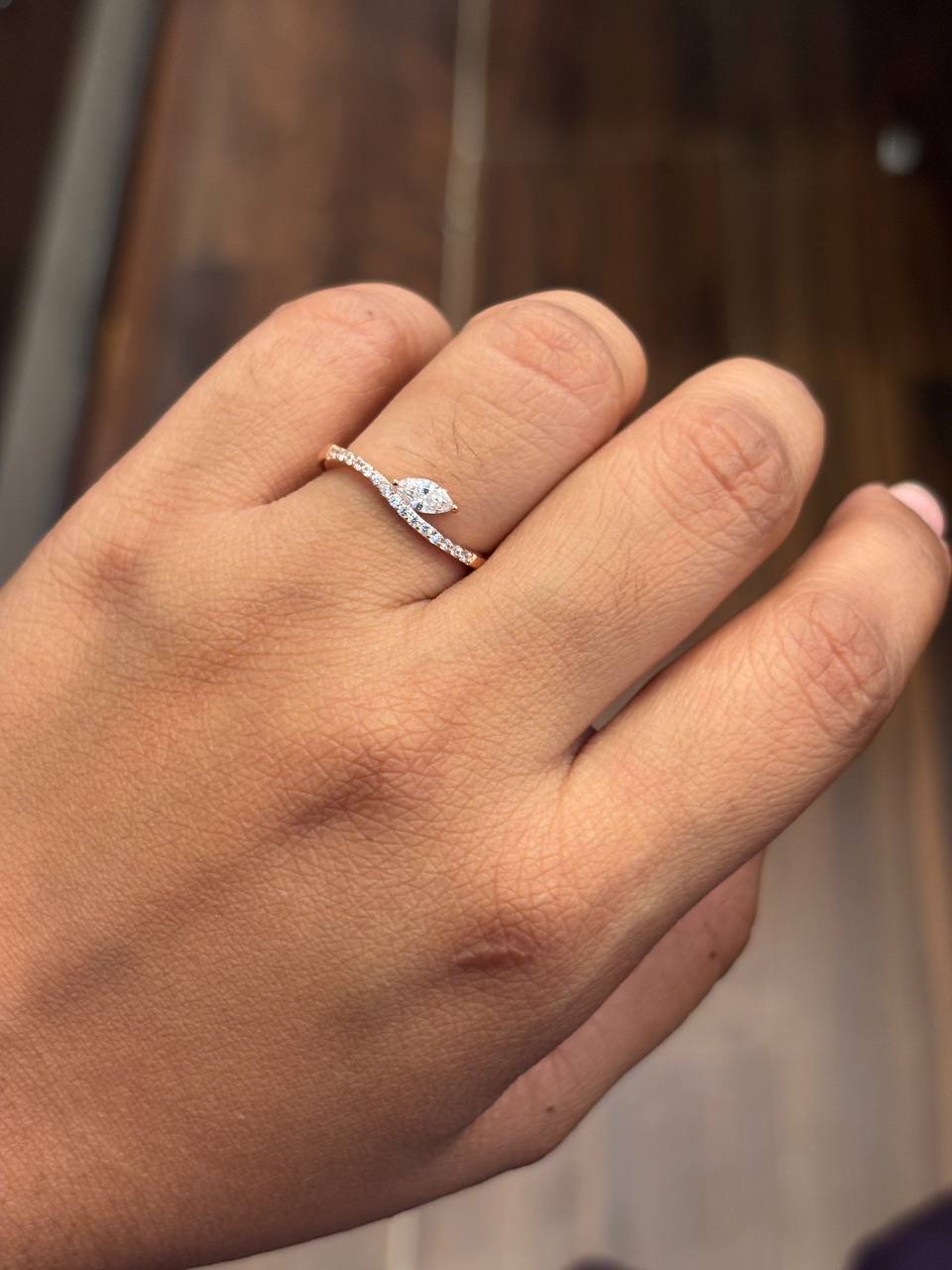 Silver wave ring with rosegold finish (adjustable)
